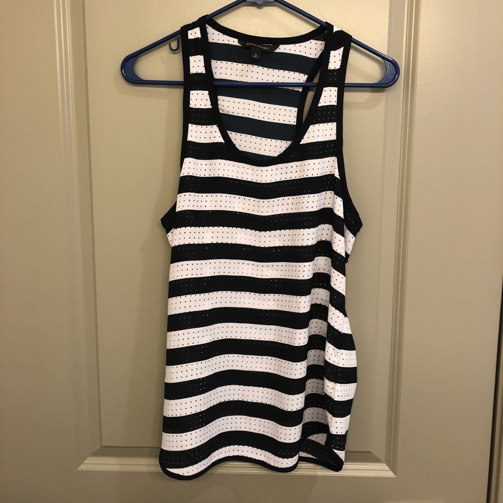 Navy and white striped banana republic tank top